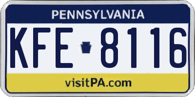 PA license plate KFE8116