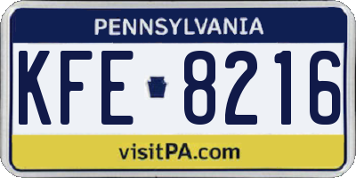 PA license plate KFE8216