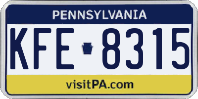 PA license plate KFE8315