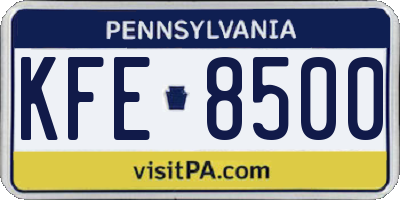 PA license plate KFE8500
