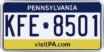PA license plate KFE8501