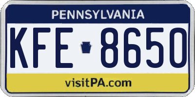 PA license plate KFE8650