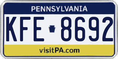 PA license plate KFE8692