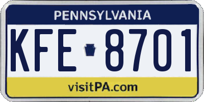 PA license plate KFE8701