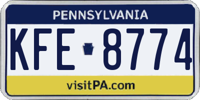 PA license plate KFE8774