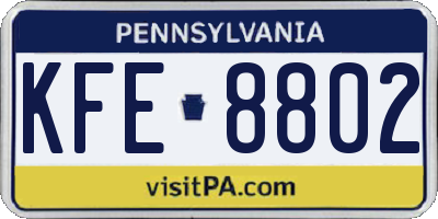 PA license plate KFE8802
