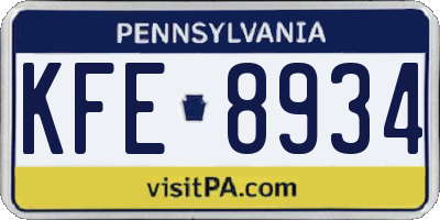 PA license plate KFE8934