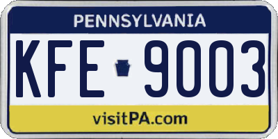 PA license plate KFE9003