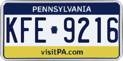 PA license plate KFE9216