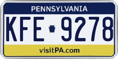 PA license plate KFE9278
