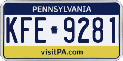 PA license plate KFE9281