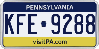 PA license plate KFE9288