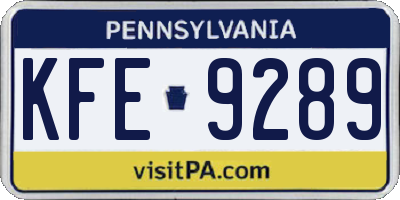 PA license plate KFE9289