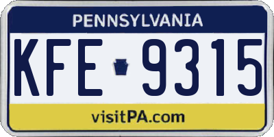 PA license plate KFE9315