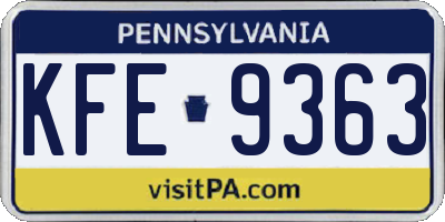PA license plate KFE9363