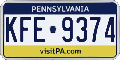 PA license plate KFE9374