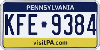 PA license plate KFE9384