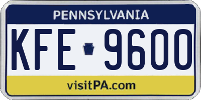 PA license plate KFE9600