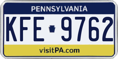 PA license plate KFE9762