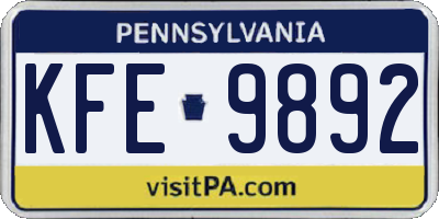 PA license plate KFE9892