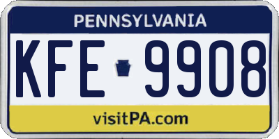 PA license plate KFE9908