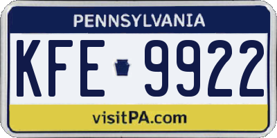 PA license plate KFE9922