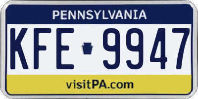 PA license plate KFE9947
