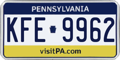 PA license plate KFE9962