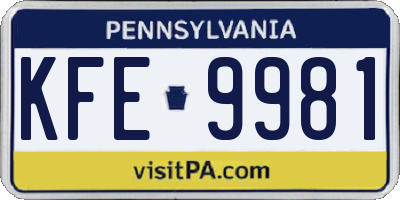 PA license plate KFE9981