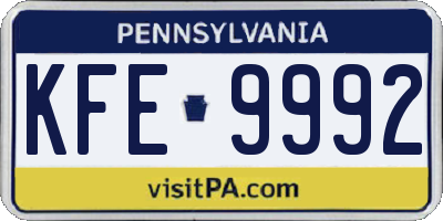 PA license plate KFE9992