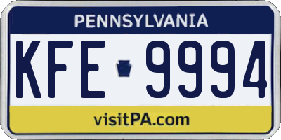 PA license plate KFE9994