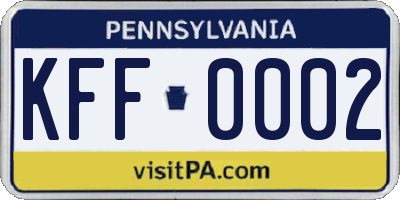 PA license plate KFF0002