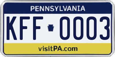 PA license plate KFF0003