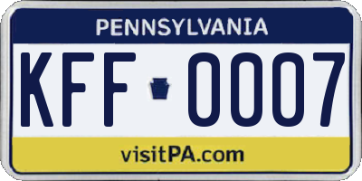 PA license plate KFF0007