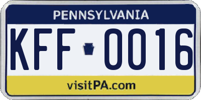 PA license plate KFF0016