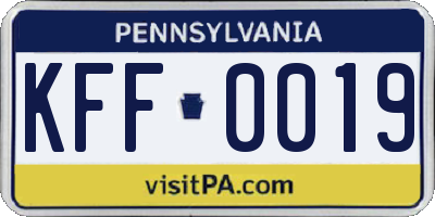PA license plate KFF0019