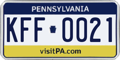 PA license plate KFF0021