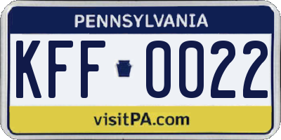 PA license plate KFF0022