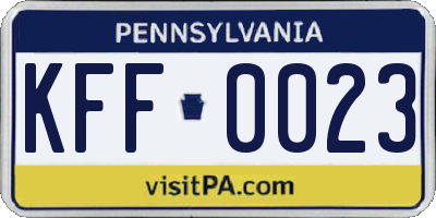 PA license plate KFF0023