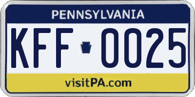 PA license plate KFF0025