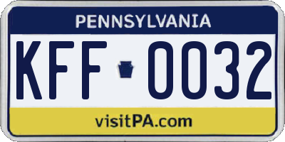 PA license plate KFF0032