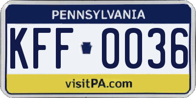 PA license plate KFF0036