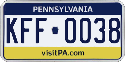 PA license plate KFF0038