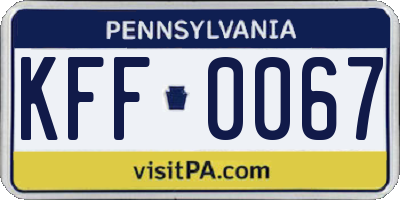 PA license plate KFF0067