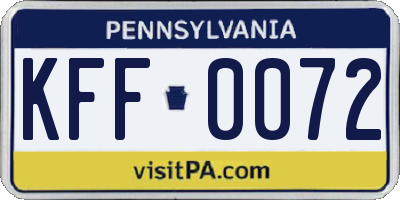 PA license plate KFF0072
