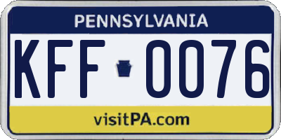 PA license plate KFF0076