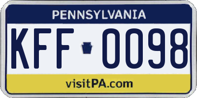 PA license plate KFF0098