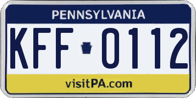 PA license plate KFF0112
