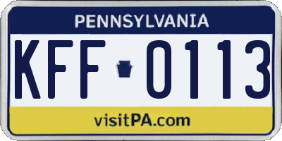 PA license plate KFF0113