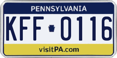 PA license plate KFF0116